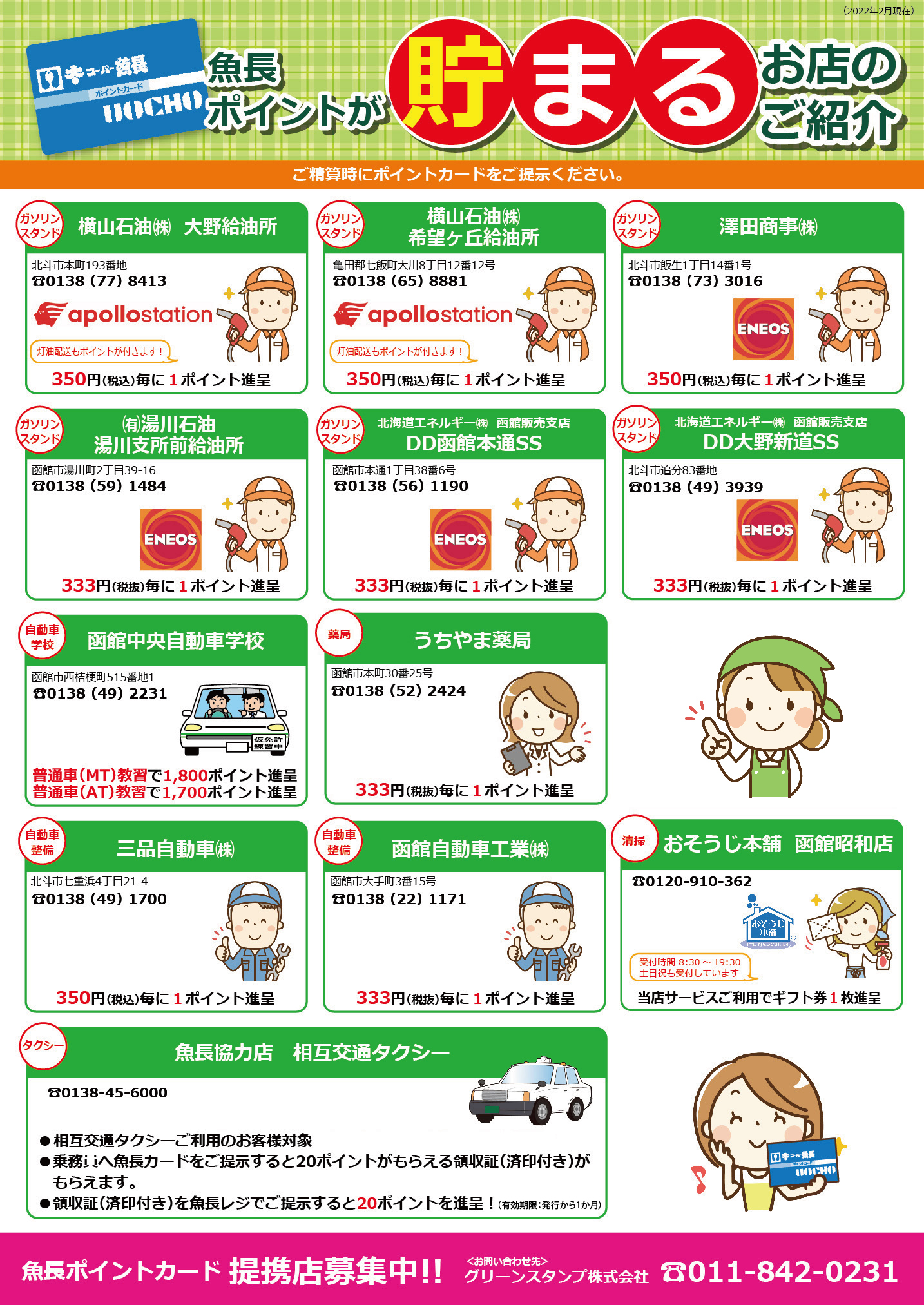 魚長グリーンスタンプギフト券の使えるお店ご紹介